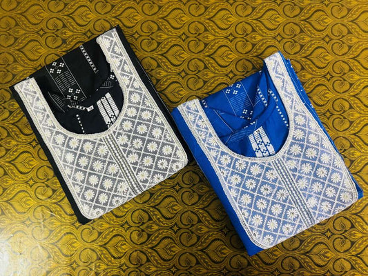 FFClothings Embroidered Straight Kurta (Black & Blue Multicolor)