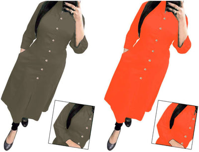 Contemporary Grey & Orange Solid Women's Kurta
