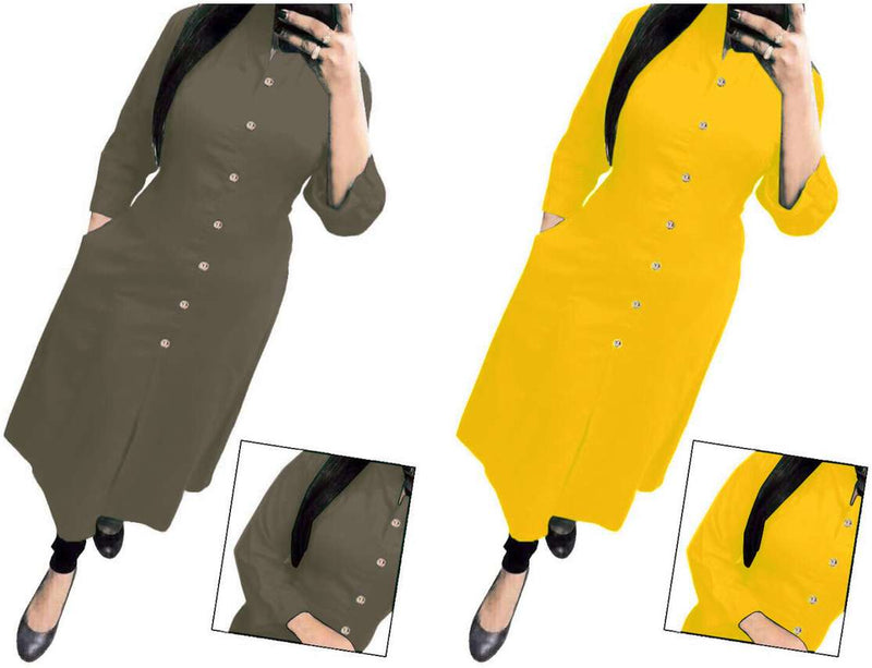 Fresh Yellow & Green Solid Women's Kurta