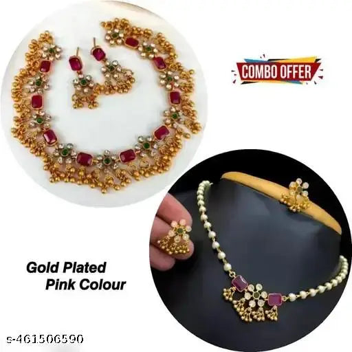 Beautiful COMBO jewellery(Gold Plated Green-Pink Diamond),choker,necklace,jewellery set,indian wedding jewellery set,Maangalyam/Murukku,south,indian,maharastrian,highquality set for women girls