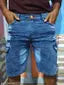 Blue Cargo Shorts Mid-rise Stretchable 6 Pockets Dyed Washed Denim Shorts For Men Button Closure Jeans Half Pant For Boys