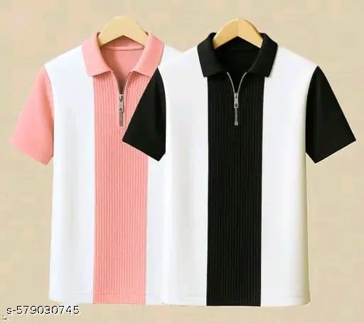 Men's Polo T-Shirt Combo Pack – Stylish Collar T-Shirts with Half Sleeves, Striped Regular Fit, Branded Original Summer T-Shirts for Men