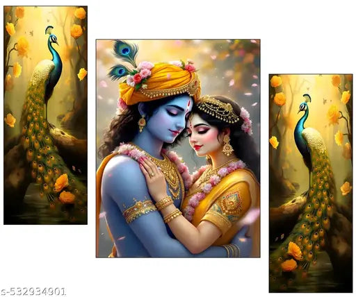 B Art Radha krishna religious modern art self adeshive wall painting for home decoration 12 inch x 18 inch BA SBJM-165