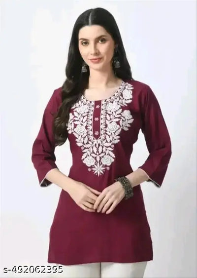 Farhaad Fashion Hub: Rayon Short Kurtis with Embroidery (XS-XXL)Kurtis For Women & Girls