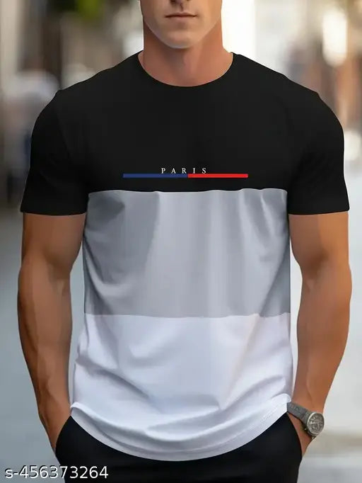 Men's Color Block Pattern Fashion Crew Neck Short Sleeve Quality T-shirt for all seasons