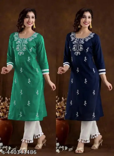ThisKurta with three-quarter sleeves is a perfect blend of traditional design and contemporary fashion. Made from soft COTTON fabric, it features intricate embroidery that adds a touch of sophistication to your look. (PACK OF 2 , COMBO OF 2)