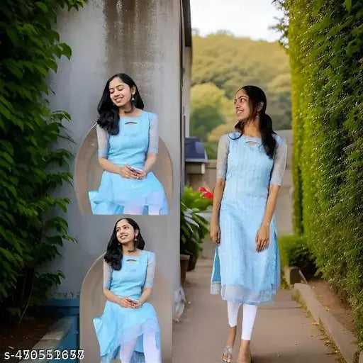 Daily Wear Luxurious Embroidered Heavy Net Kurtis with Sequins and Lining for Women