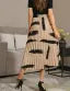 Brush Print Pleated Skirts, Vintage Elastic Waist Midi Skirts, Women's Clothing(Premium Quality)